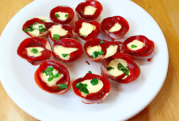 Keto pepperoni pizza cups with mozzarella, onion, red pepper, jalapeno and spices