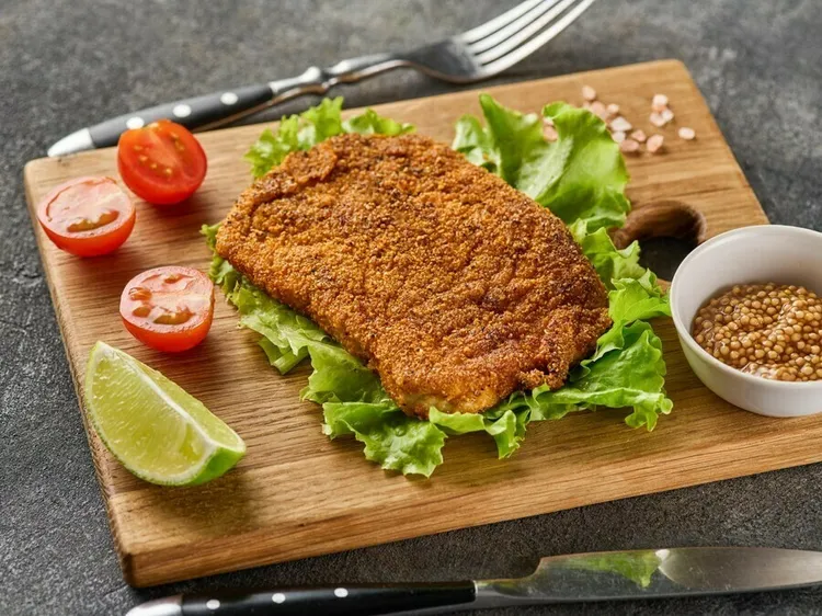 Keto pork schnitzel with flaxseed and sesame seeds