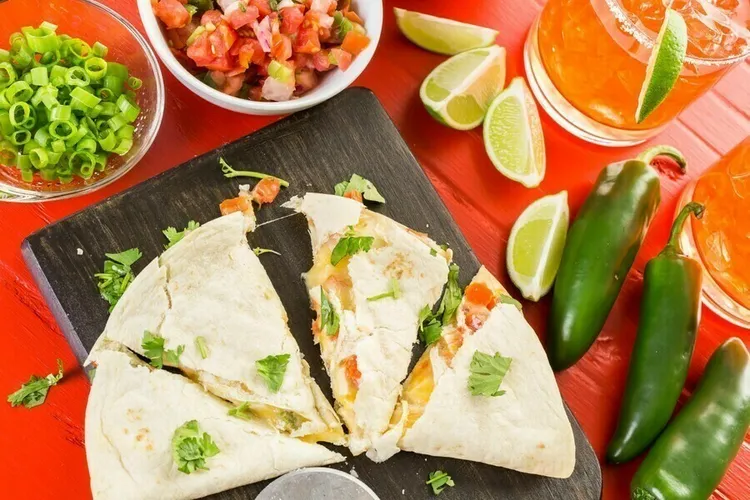 Kidney bean quesadillas with salsa and cheddar cheese