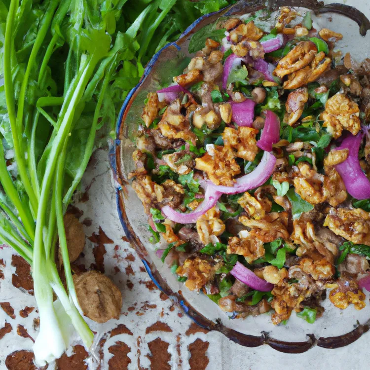 Warm lentil and walnut salad with thyme and garlic