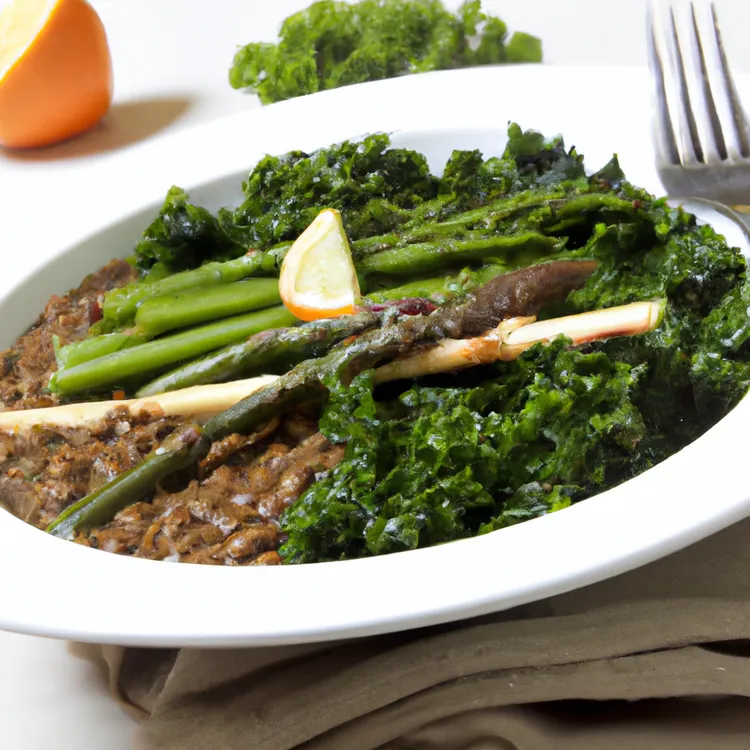 Curried lentils with kale and asparagus