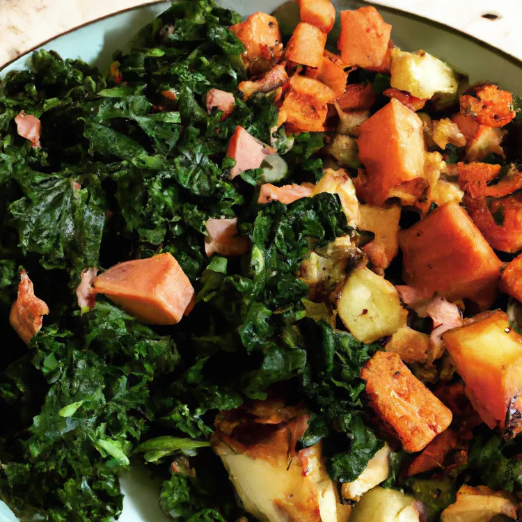 Paleo loaded breakfast hash with sweet potatoes, apples and kale