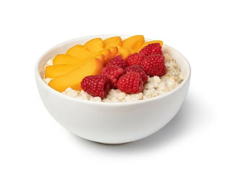 Mango raspberry brown rice bowl with greek yogurt
