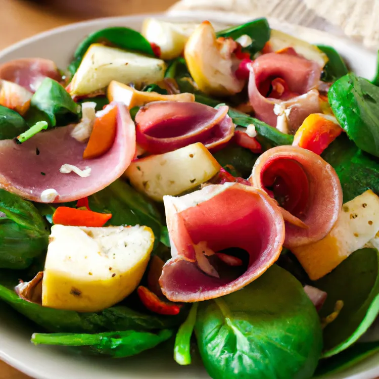 Maple-glazed pear, spinach and ham salad