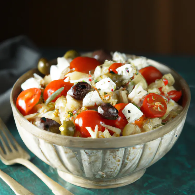 Mediterranean orzo salad with feta, olives and capers
