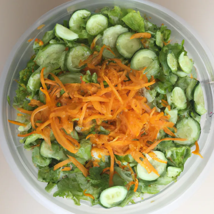 Minted green salad with carrots, lettuce and cucumbers