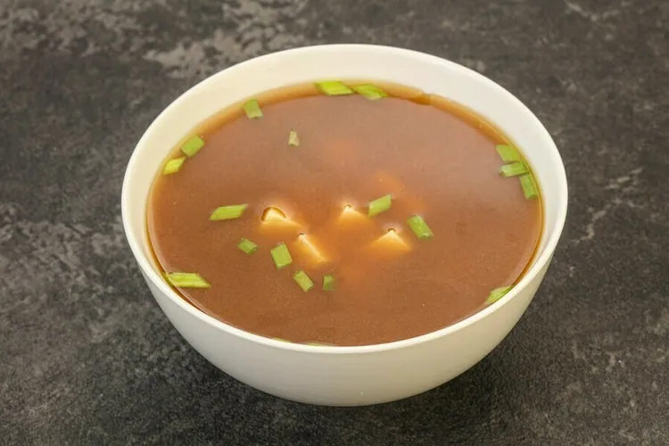 Miso soup with seaweed, onion and tofu