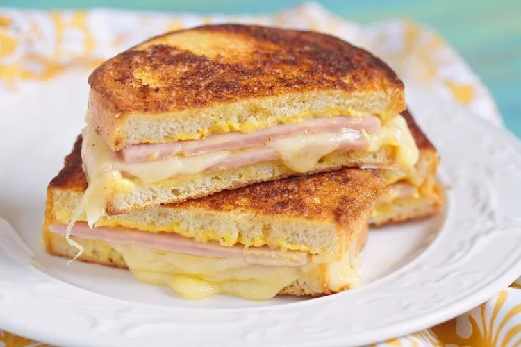 Monte cristo sandwich with ham, swiss cheese and whole-wheat bread