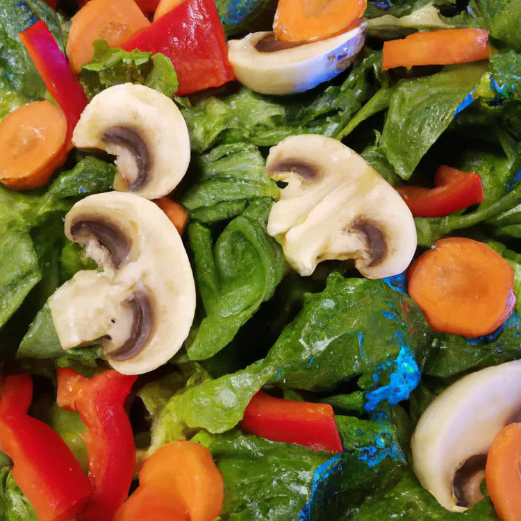 Mushroom and pepper garden salad with carrots and spinach