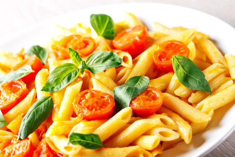 Tomato basil macaroni with parmesan cheese