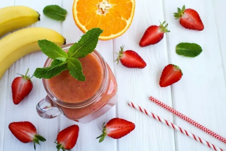 Orange strawberry banana protein smoothie