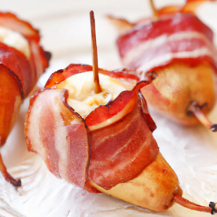 Paleo bacon-wrapped pears with maple glaze