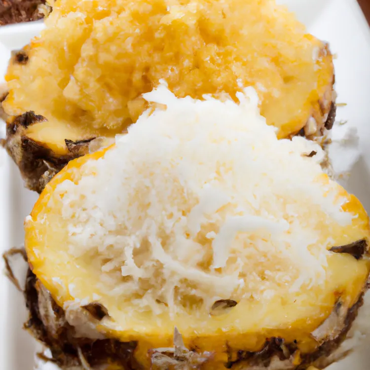 Paleo stuffed pineapple with bananas, coconut milk and cinnamon