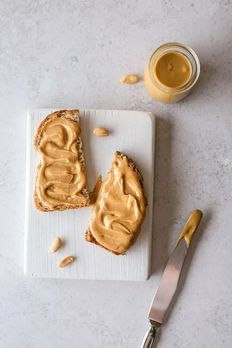 Honey peanut butter sandwich on rye bread