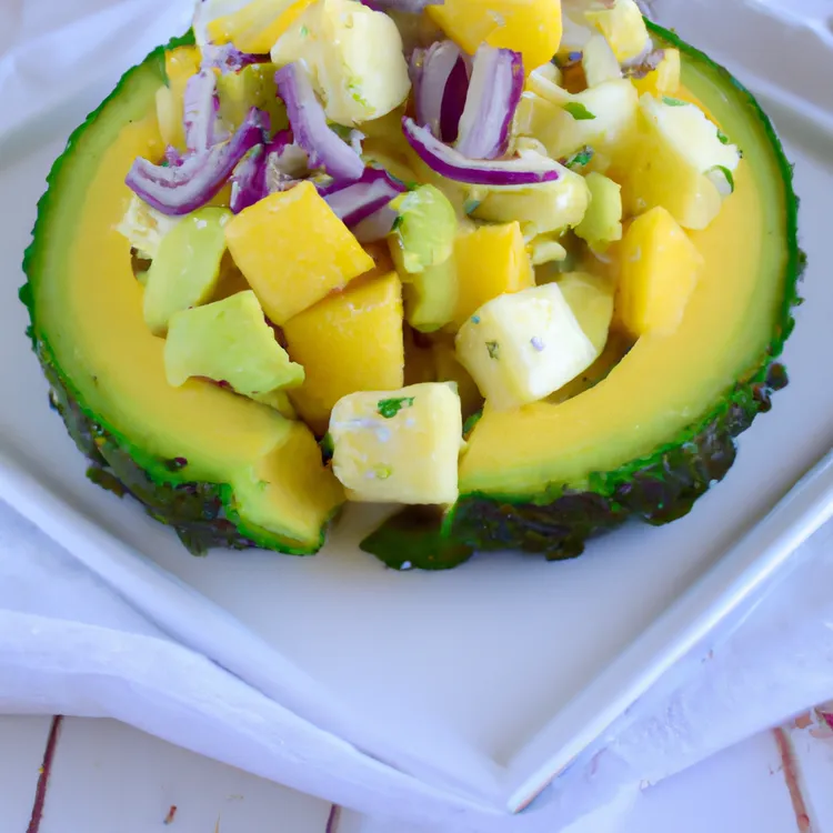 Fresh pineapple & avocado salad with onion, olive oil, lime juice, salt & pepper