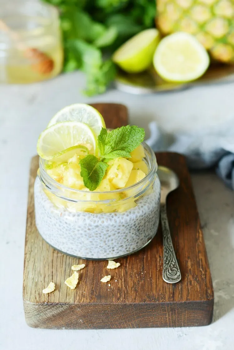 Pineapple protein chia seed pudding parfait