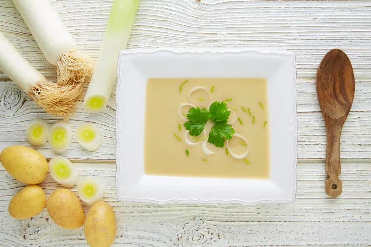 Potato leek soup with onion and milk