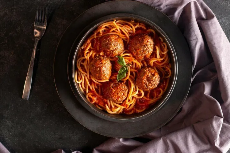 Pressure cooker spaghetti and meatballs with carrots and celery