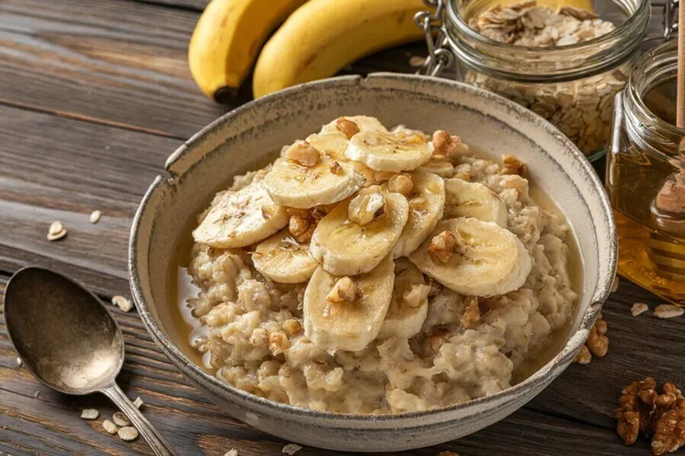 Cinnamon walnut protein oats with banana