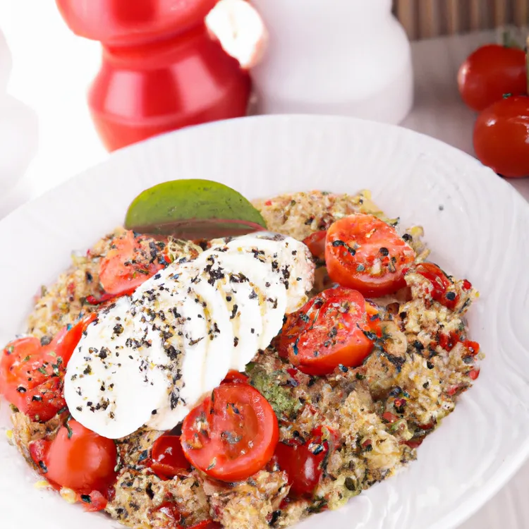 Fresh quinoa caprese salad with basil and olive oil