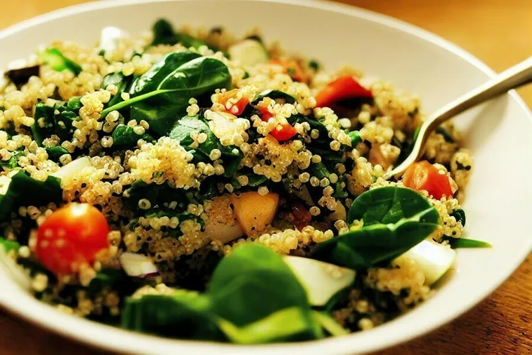 Fresh quinoa tabbouleh with feta and herbs