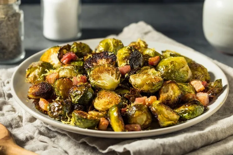 Roasted tofu and brussels sprouts