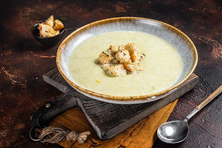 Roasted cauliflower and aged cheddar soup