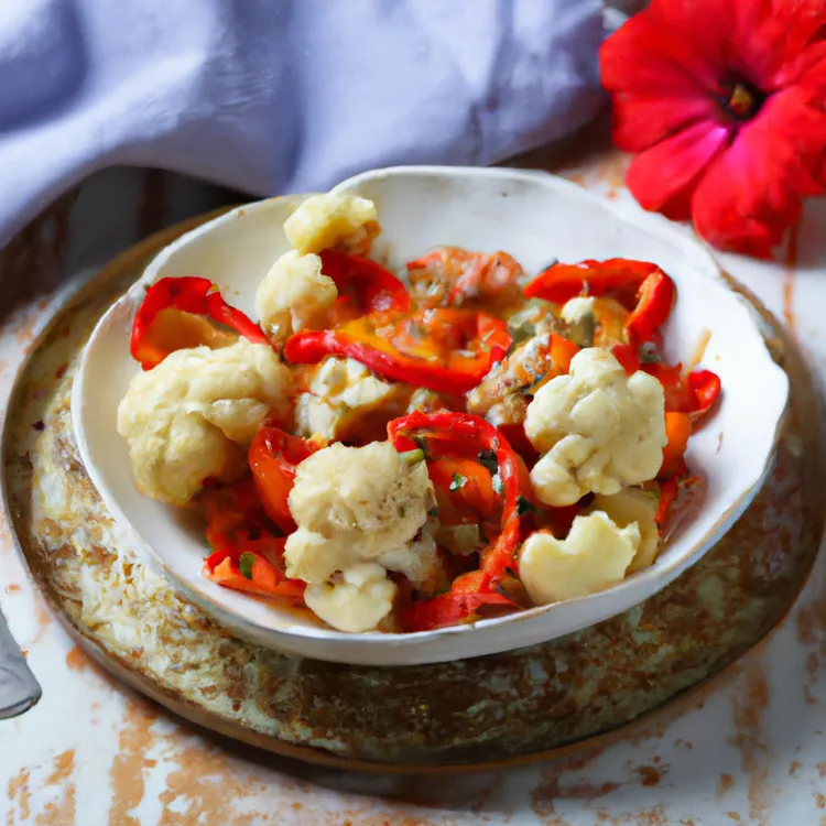 Roasted red peppers and cauliflower with tangy caper vinaigrette