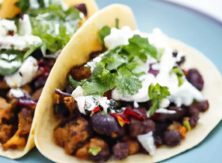 Roasted sweet potato and black bean tacos with lime and cheddar cheese