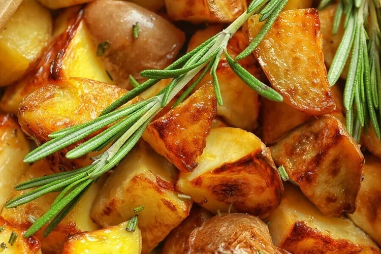 Rosemary and garlic roasted potatoes with olive oil