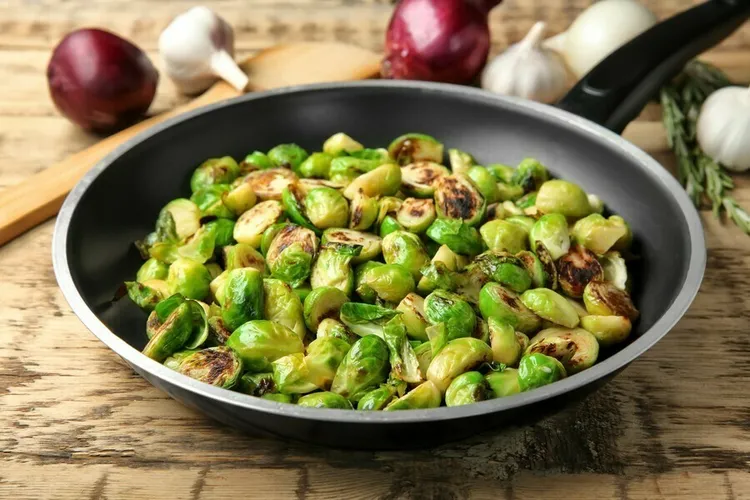 Garlic and onion sautéed brussels sprouts