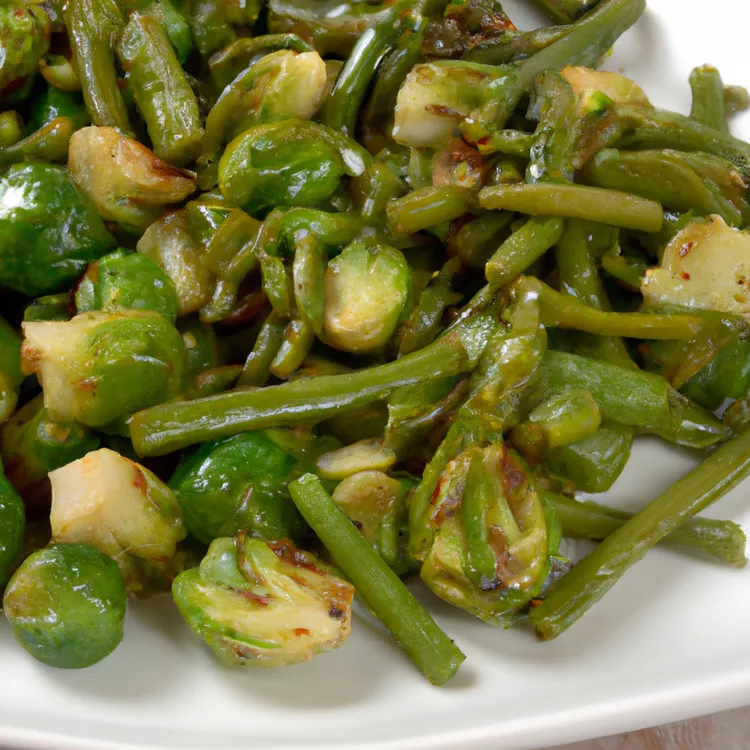 Sauteed green beans and brussels sprouts with mint