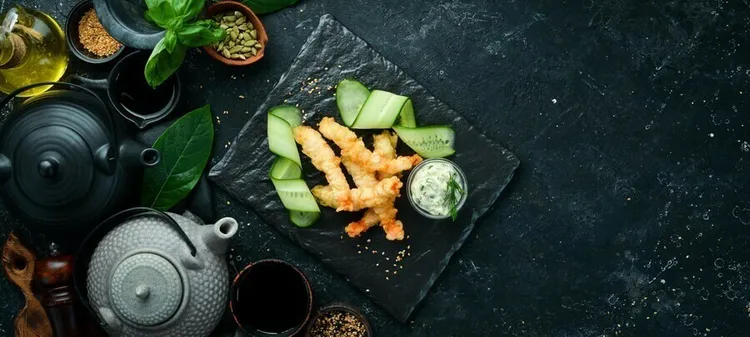 Sesame tempura green beans with soy lime dipping sauce