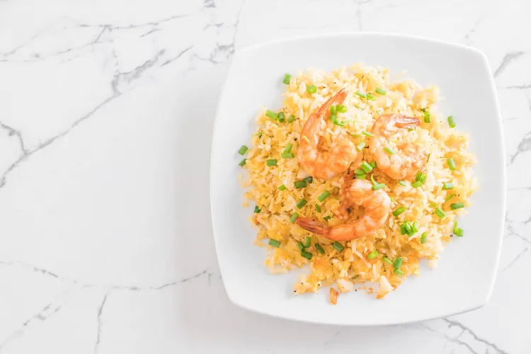Shrimp and vegetable brown rice bowl