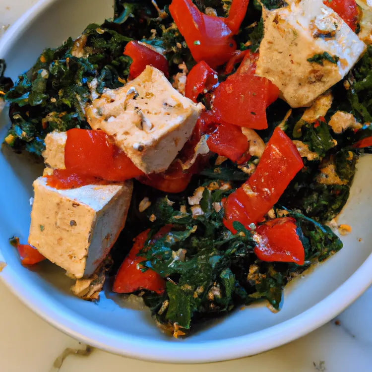 Tofu scramble with kale and red pepper