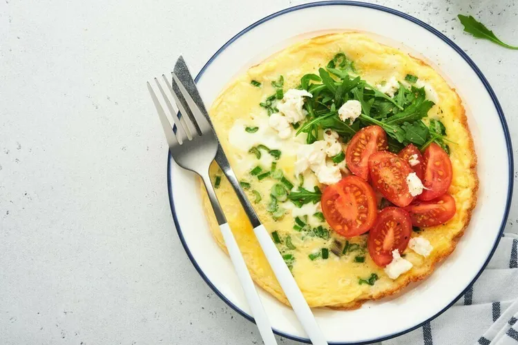 Light and flavorful greek omelet with feta cheese