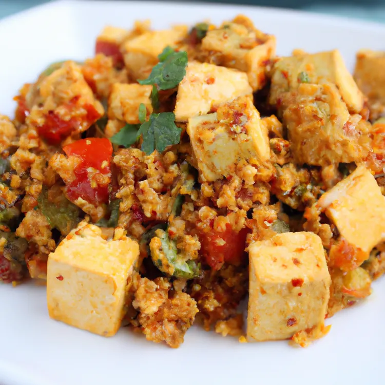 Slow cooker tofu quinoa jambalaya with red pepper and parmesan cheese