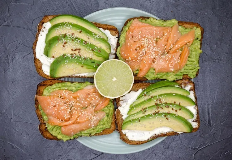 Smoked salmon and avocado toast with multi-grain bread