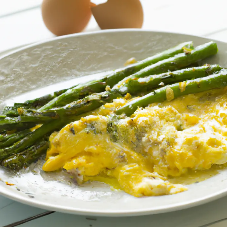 Scrambled eggs with asparagus, goat cheese and lemon