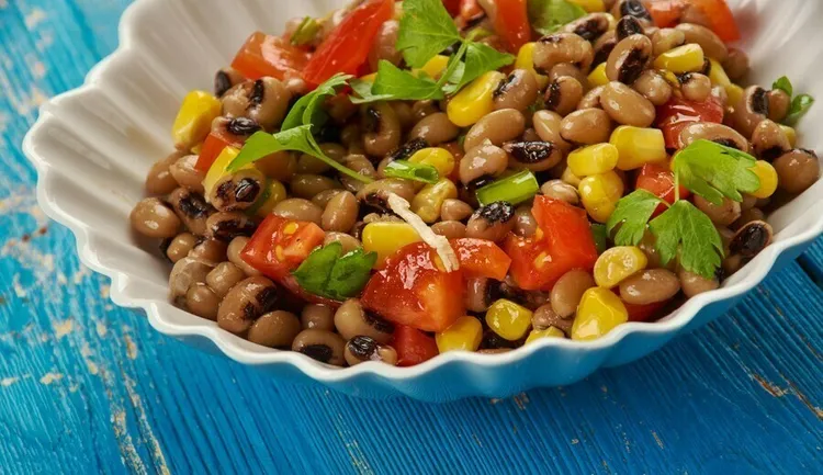 Southwest chickpea salad with black beans, corn and tomatoes