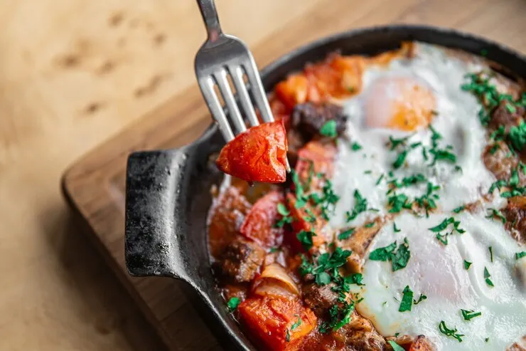 Spiced sweet potato and goat cheese egg skillet