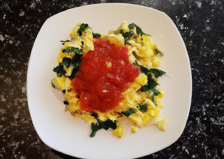 Scrambled eggs with spinach and salsa