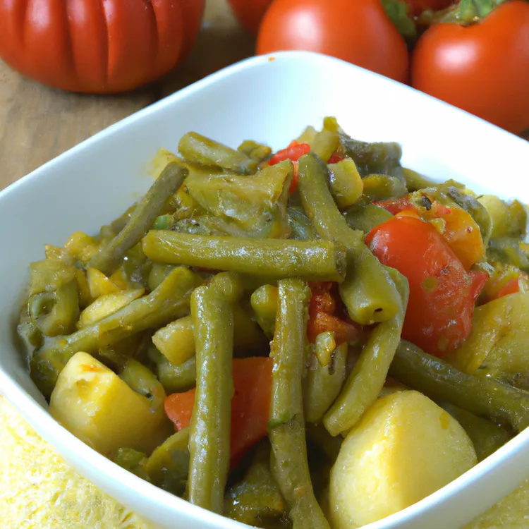Mediterranean stewed potatoes and green beans with tomatoes