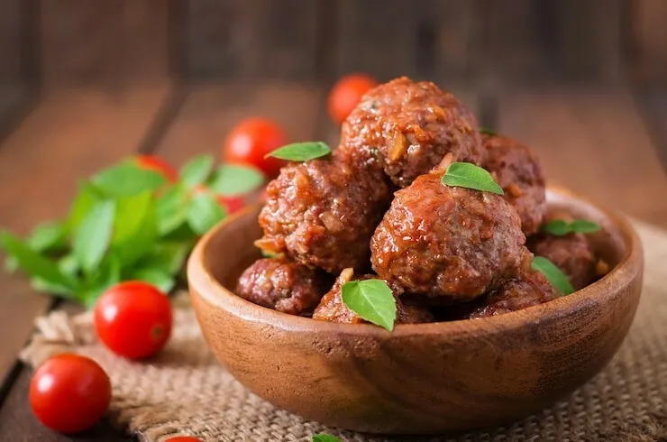 Sweet and sour meatballs with mustard, brown sugar and worcestershire sauce