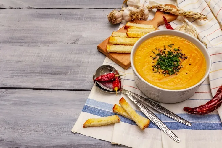 Sweet potato and carrot soup with chicken broth