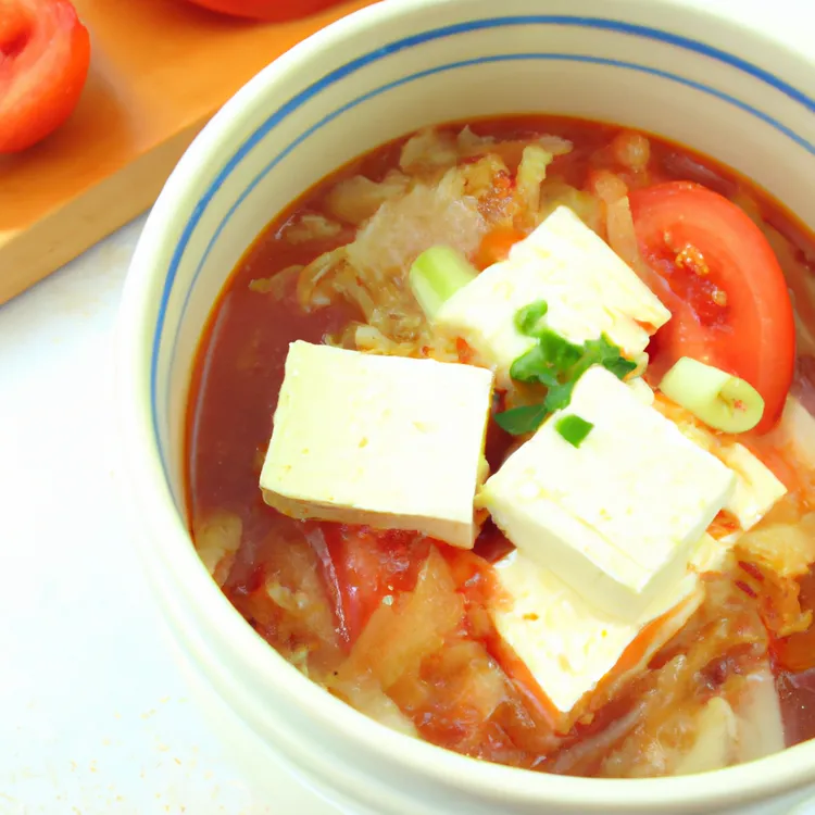 Tofu cabbage soup with eggplant and tomato