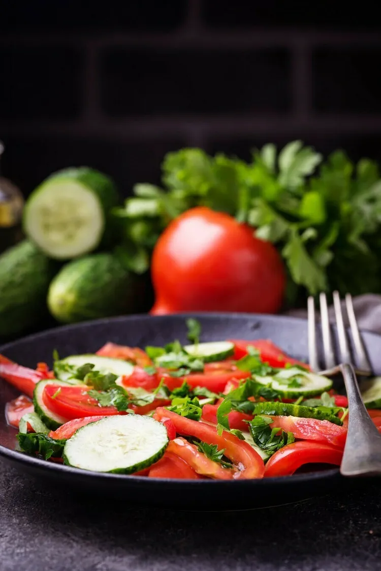 Tomato, cucumber and red pepper salad