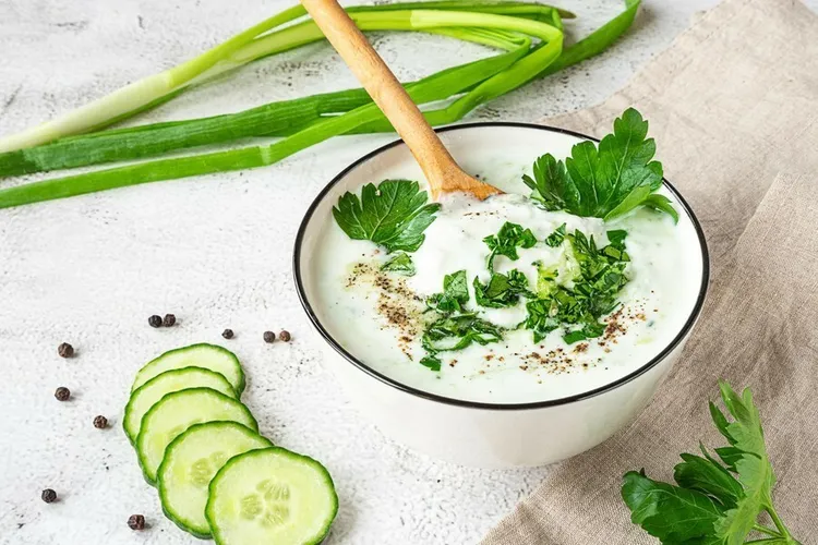 Indian cucumber raita with coriander and cumin