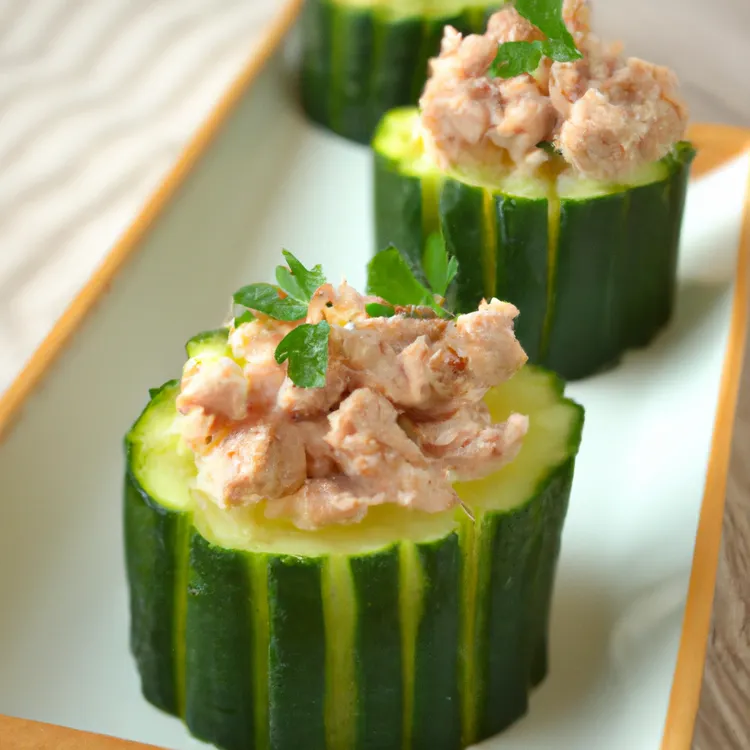 Tuna-stuffed cucumber cups with dill and black pepper