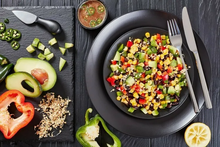 Fresh and fruity two bean salad with avocado and red pepper